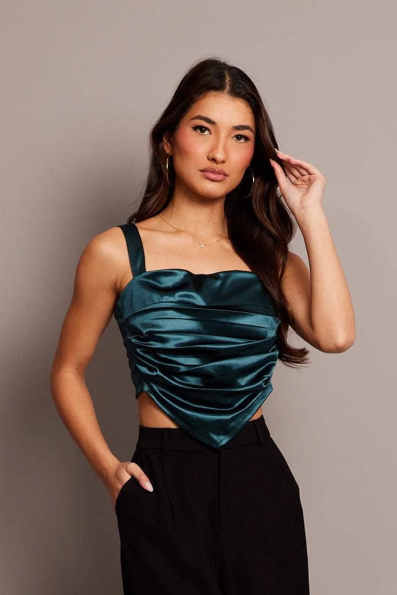Green Satin Tie Back Top sold by Ally Fashion product image thumbnail 3