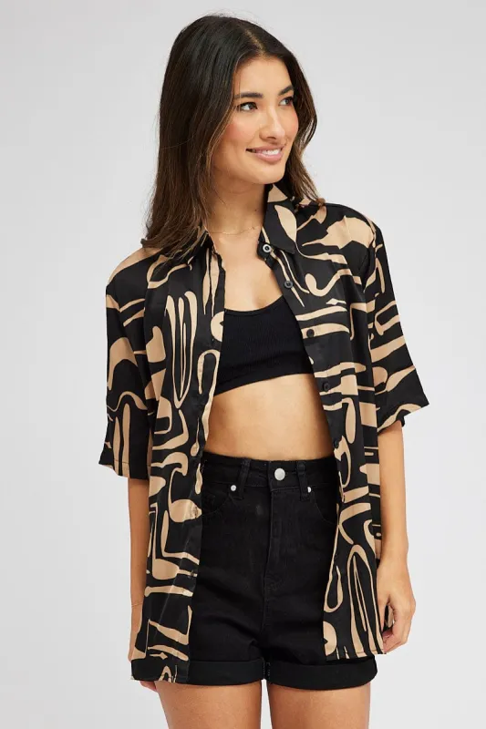 Black Abstract Shirt Short Sleeve sold by Ally Fashion