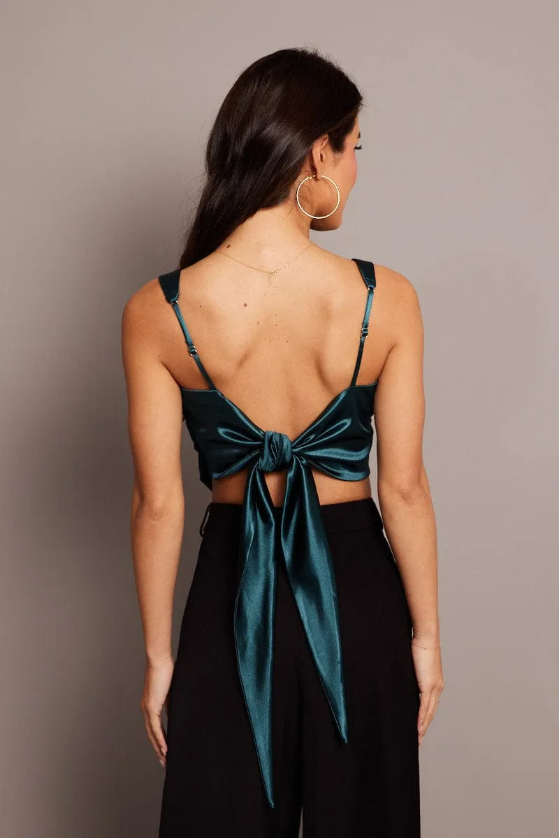 Green Satin Tie Back Top sold by Ally Fashion product image thumbnail 2