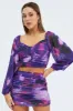 Purple Abstract Top Long Sleeve Abstract Print Mesh sold by Ally Fashion