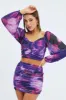 Purple Abstract Top Long Sleeve Abstract Print Mesh sold by Ally Fashion