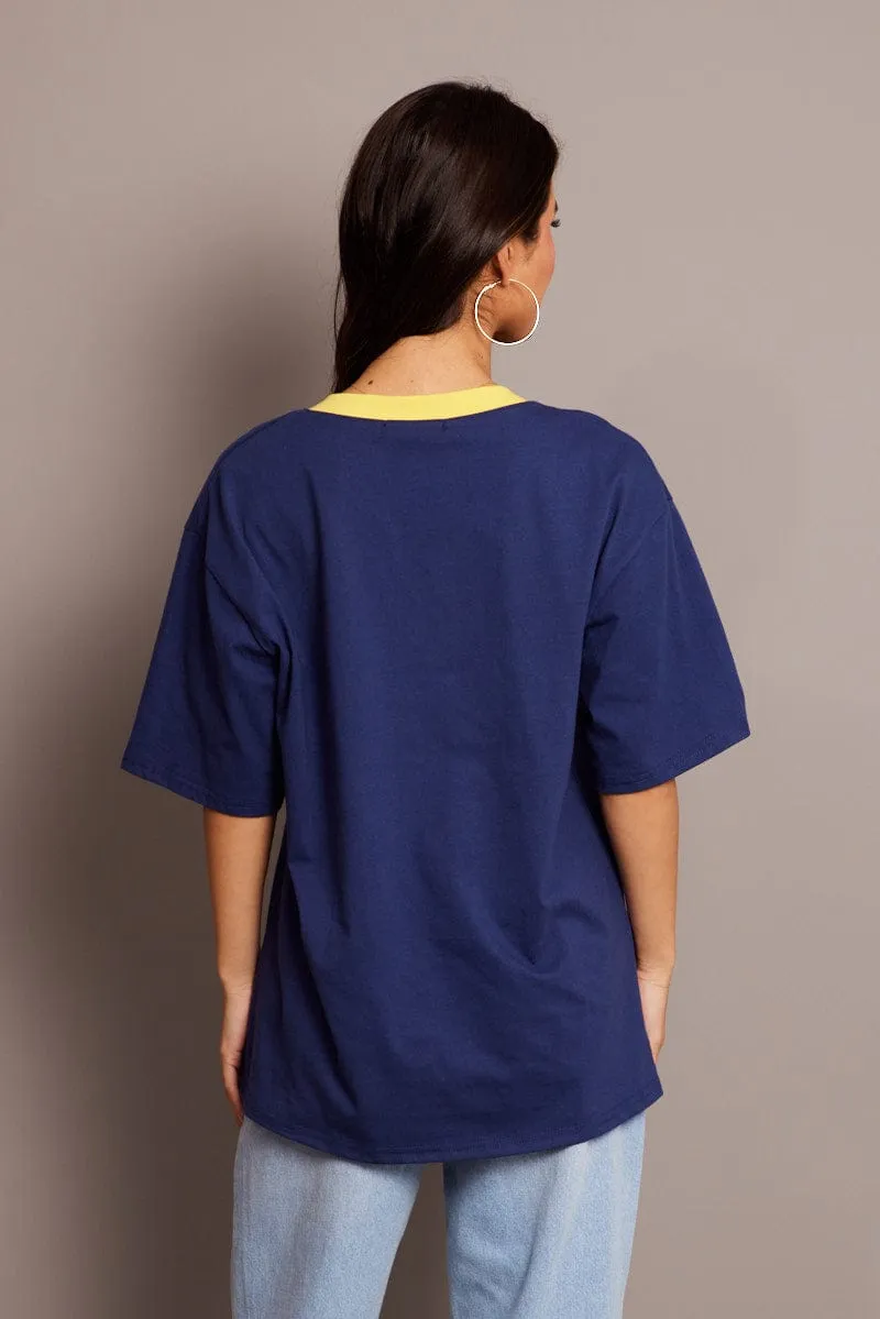 Blue Graphic Tee V Neck Short Sleeve sold by Ally Fashion product image thumbnail 5