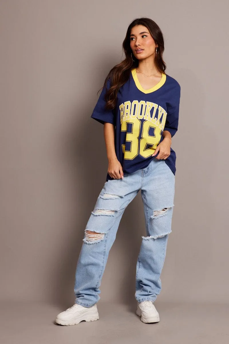 Blue Graphic Tee V Neck Short Sleeve sold by Ally Fashion product image thumbnail 2