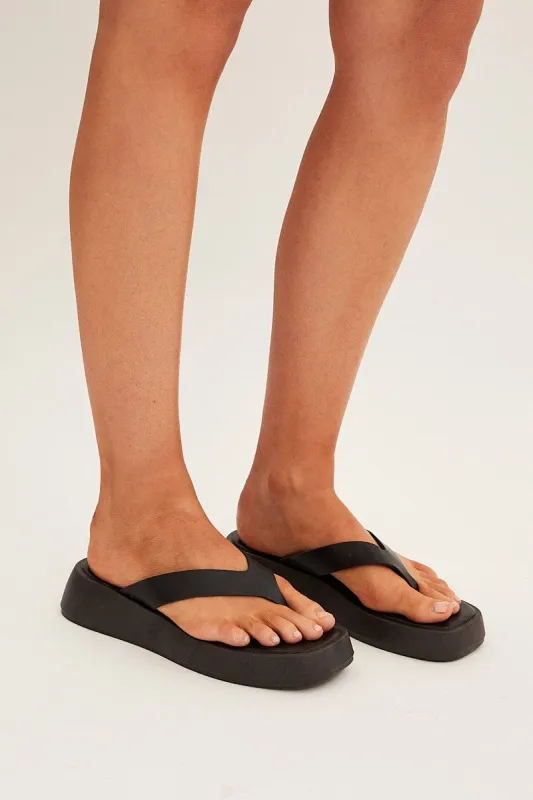 Black Toe Post Thong Wedge Sandals sold by Ally Fashion