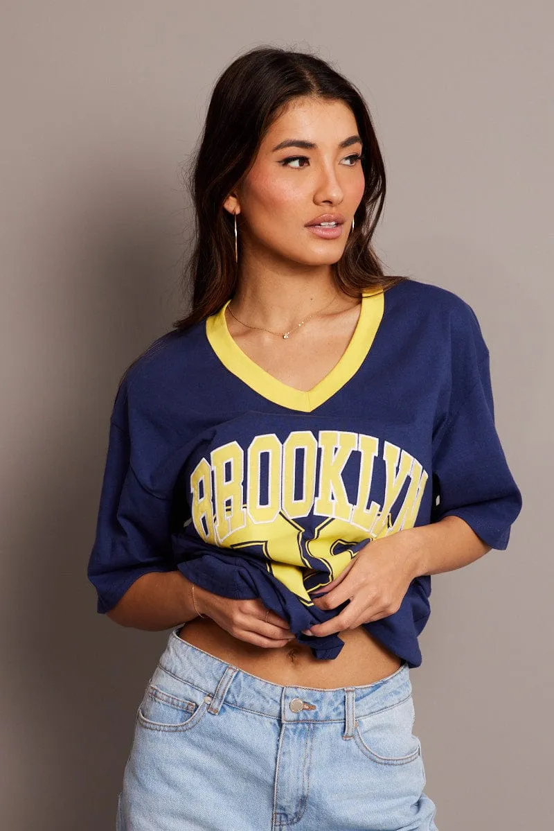 Blue Graphic Tee V Neck Short Sleeve sold by Ally Fashion product image thumbnail 3