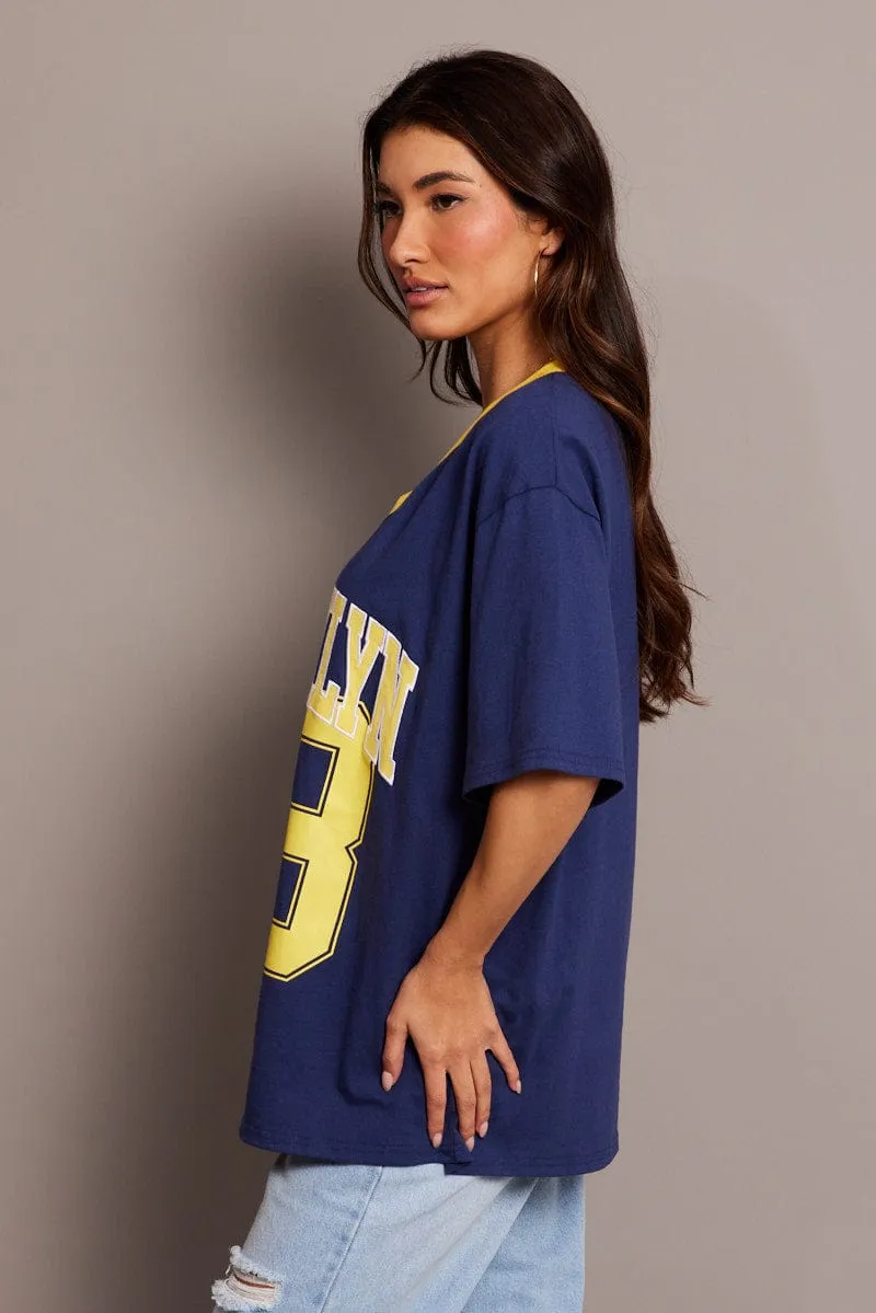 Blue Graphic Tee V Neck Short Sleeve sold by Ally Fashion product image thumbnail 4