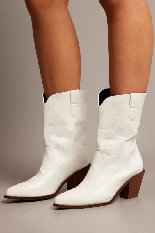 White Western Ankle Boots sold by Ally Fashion