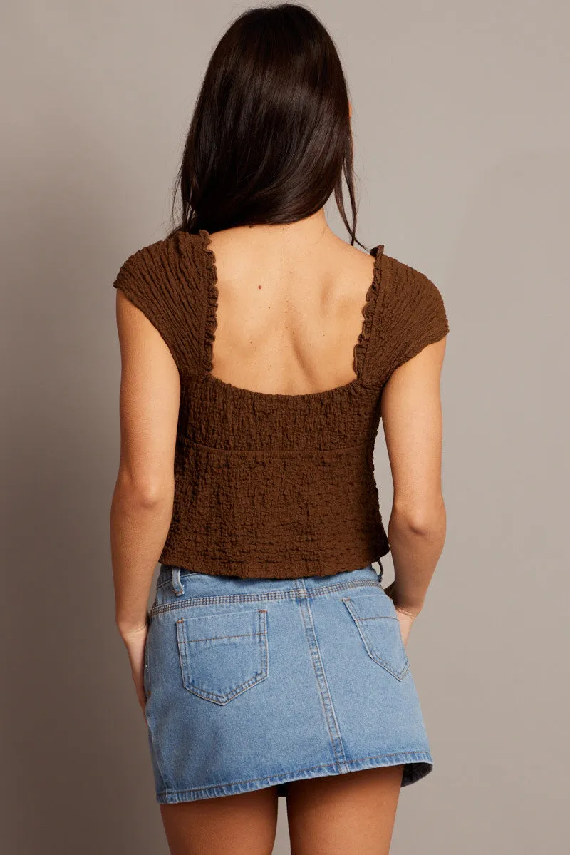 Brown Textured Top Crop Short Sleeve sold by Ally Fashion product image thumbnail 5