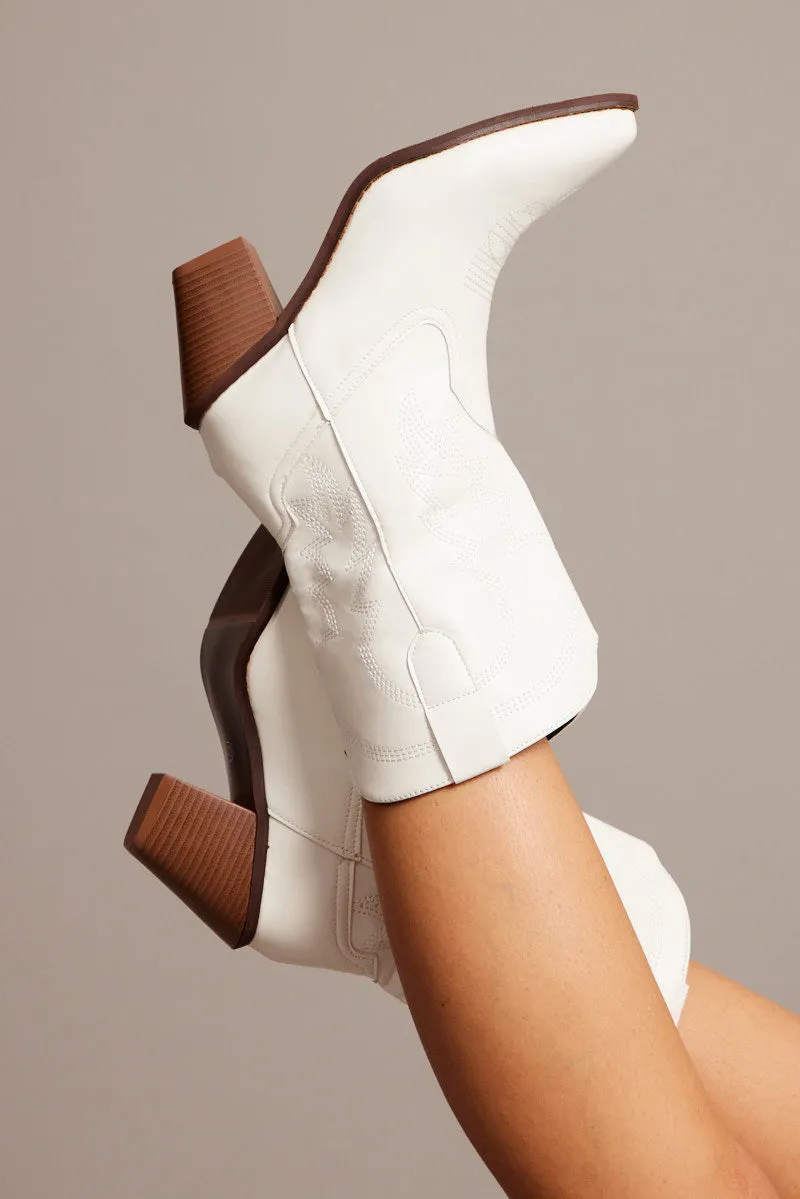 White Western Ankle Boots sold by Ally Fashion product image thumbnail 2