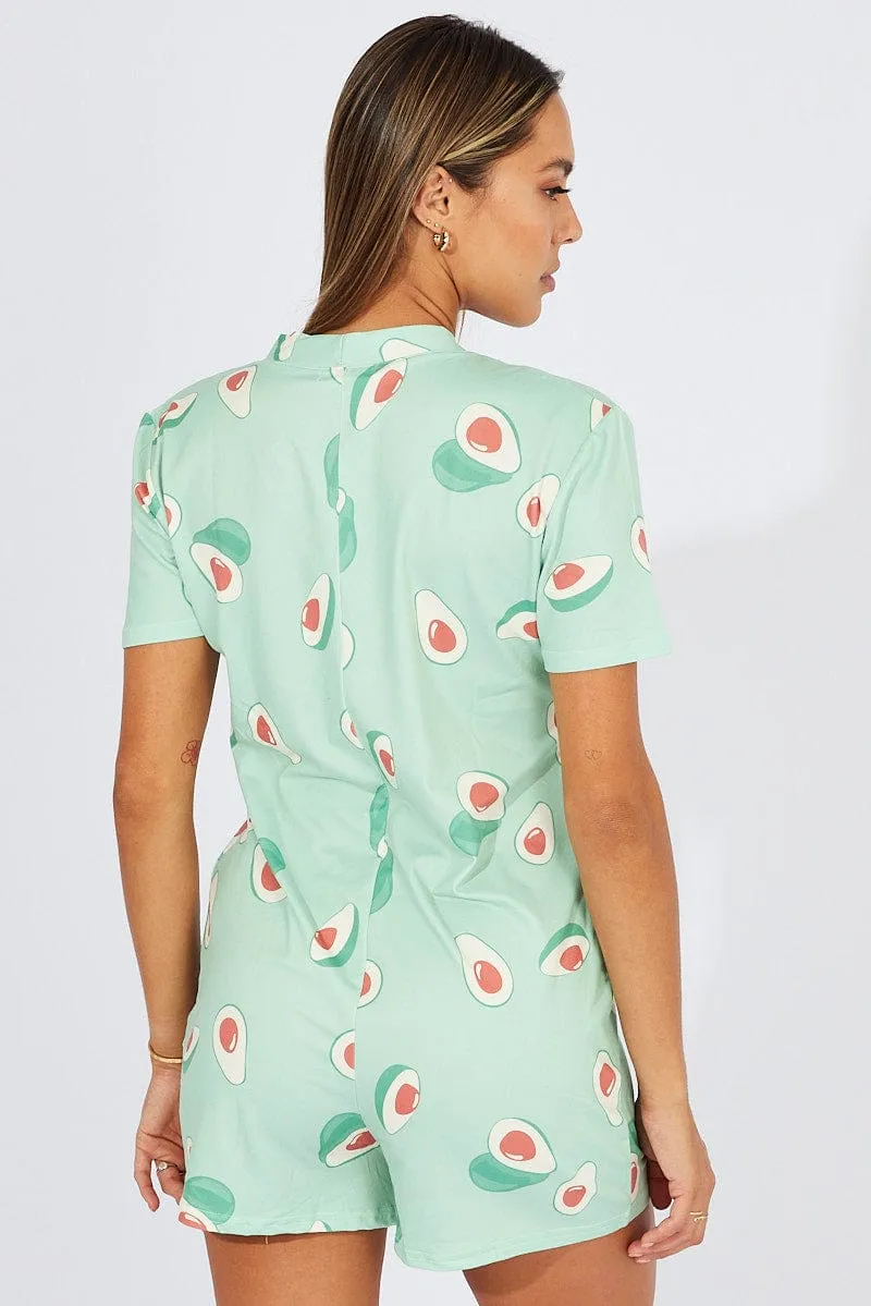 Green Print Avocado Romper Button Through Nightwear Onesie sold by Ally Fashion product image thumbnail 5
