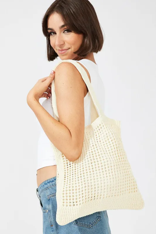 White Crochet Shopper Bag sold by Ally Fashion
