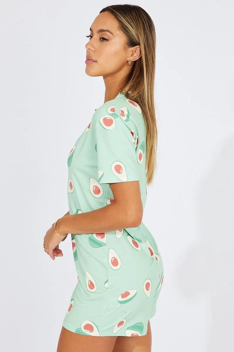 Green Print Avocado Romper Button Through Nightwear Onesie sold by Ally Fashion product image thumbnail 4