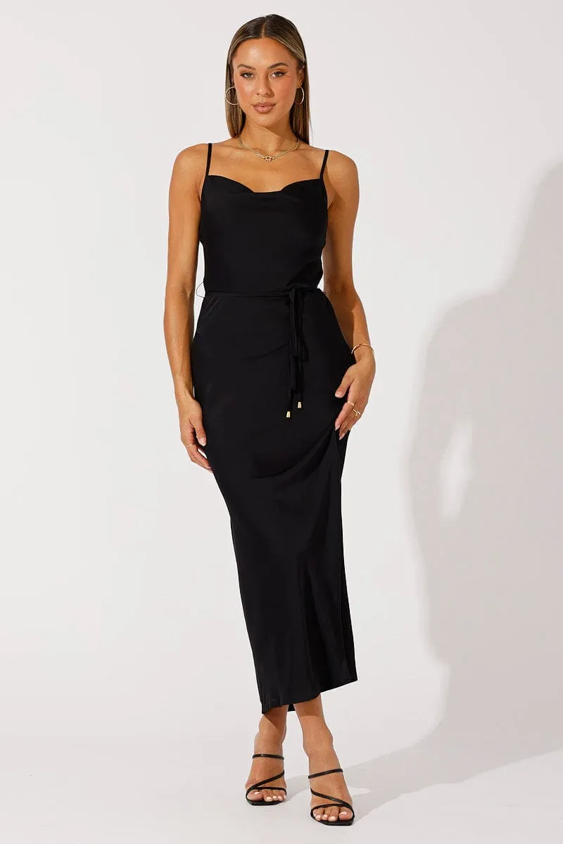 Black Maxi Dress Cowl Neck Satin sold by Ally Fashion