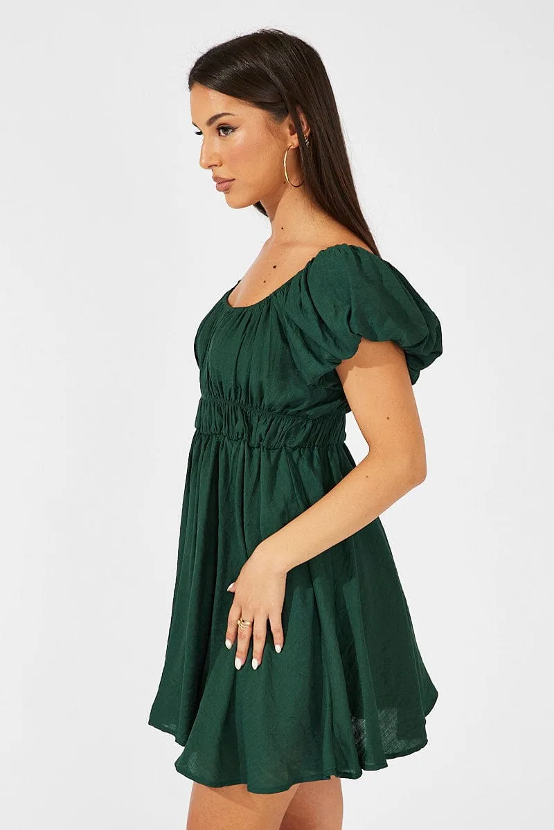 Green Fit and Flare Dress Short Sleeve Ruched sold by Ally Fashion product image thumbnail 4