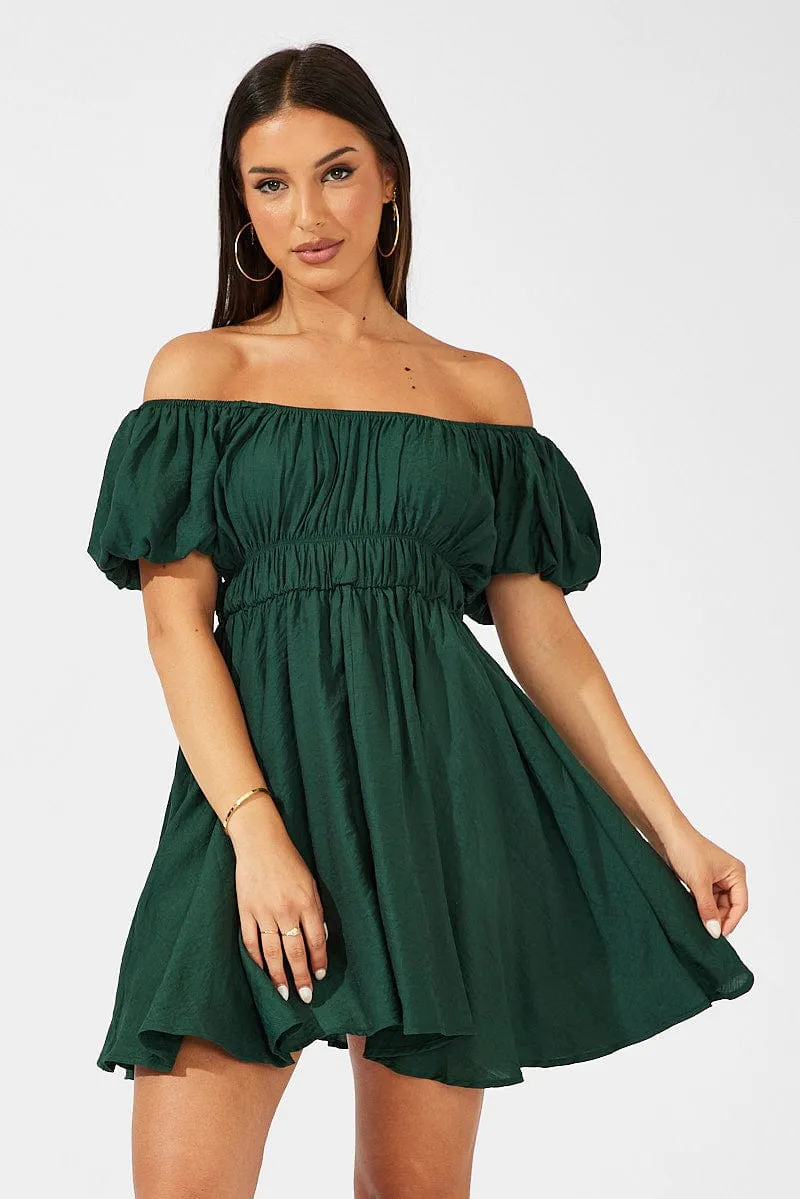 Green Fit and Flare Dress Short Sleeve Ruched sold by Ally Fashion