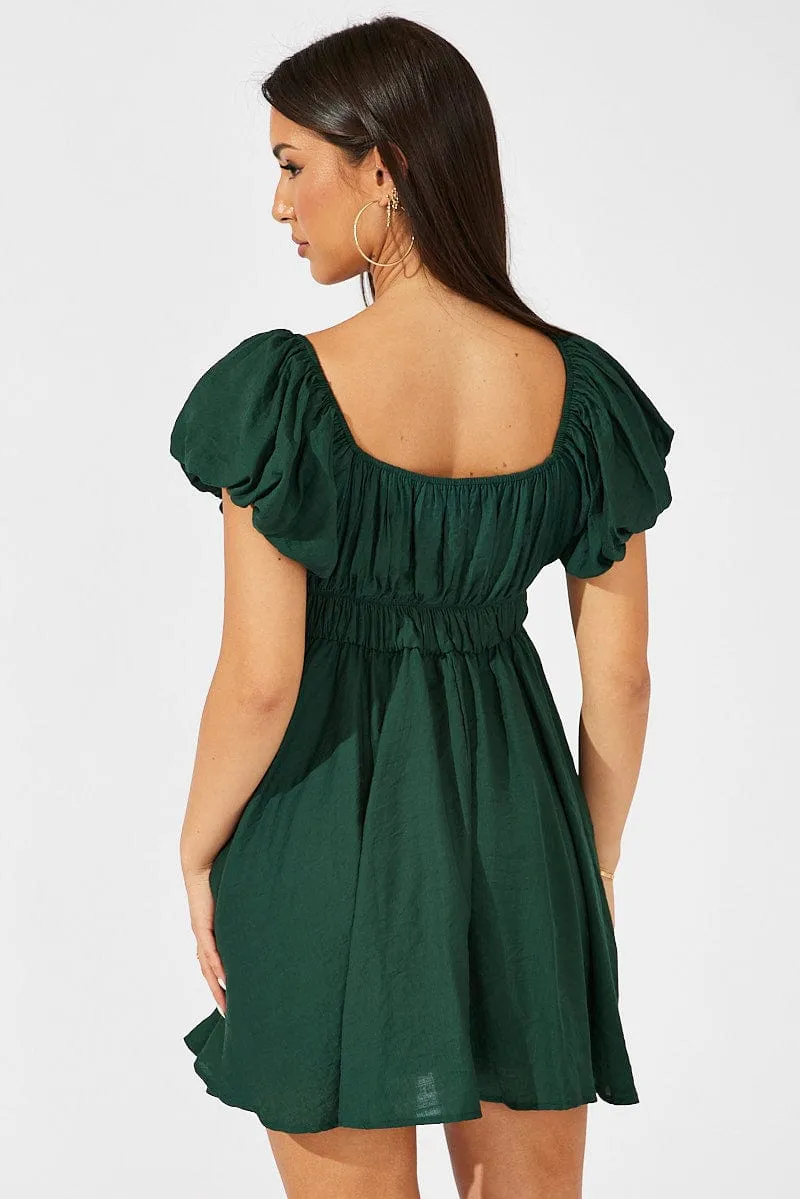 Green Fit and Flare Dress Short Sleeve Ruched sold by Ally Fashion product image thumbnail 5