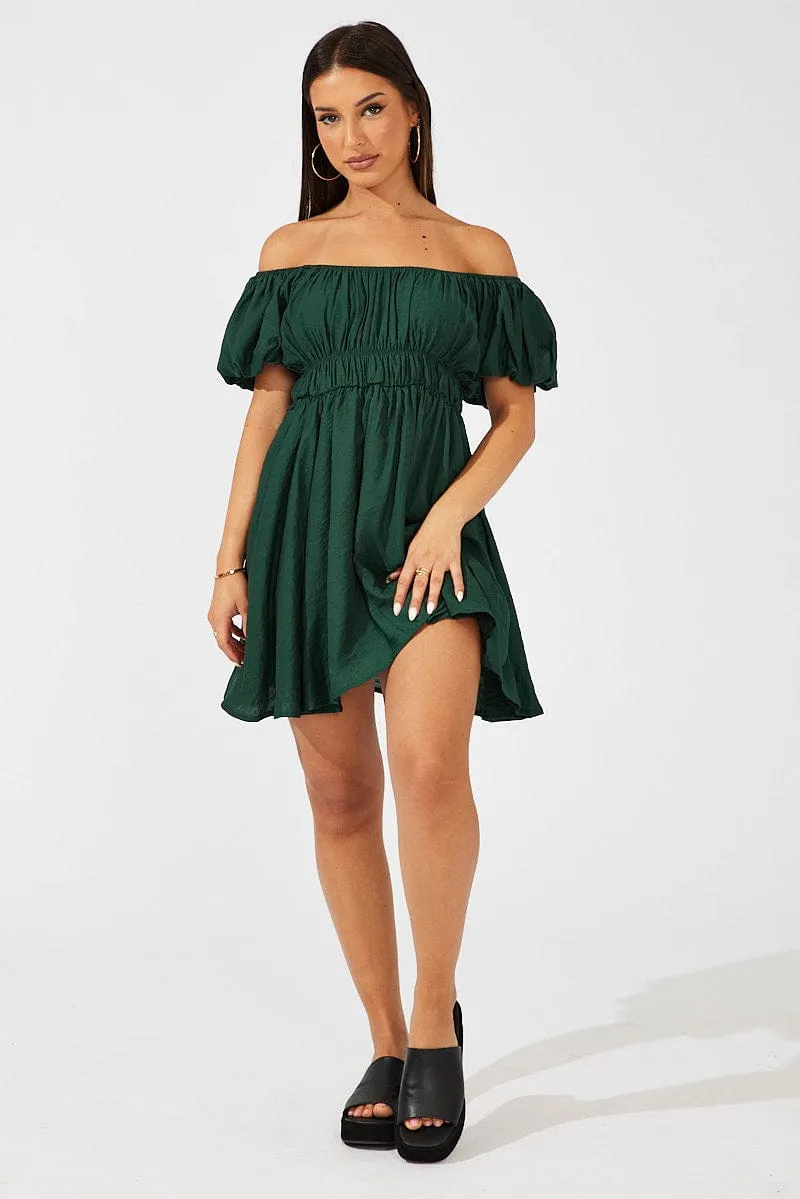 Green Fit and Flare Dress Short Sleeve Ruched sold by Ally Fashion product image thumbnail 2