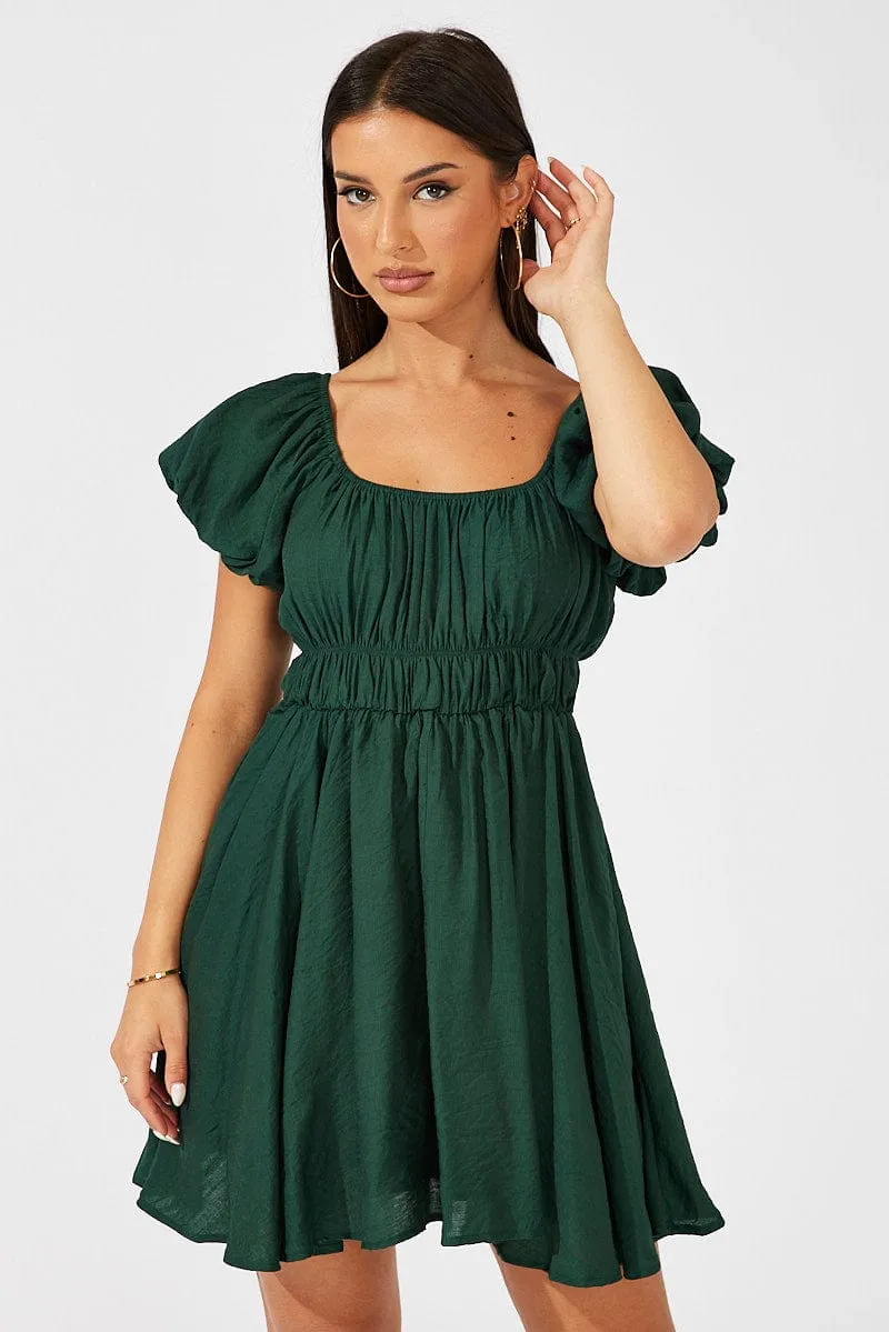 Green Fit and Flare Dress Short Sleeve Ruched sold by Ally Fashion product image thumbnail 3
