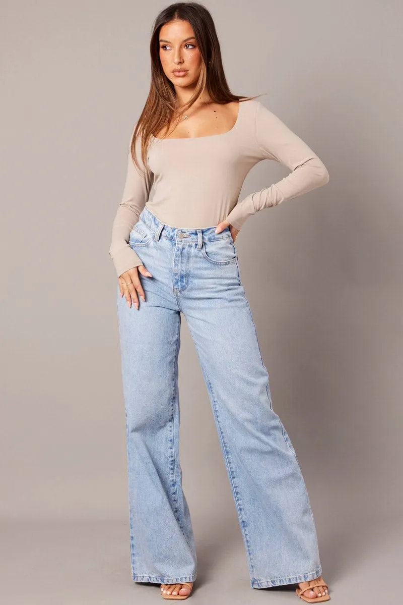 Beige Supersoft Bodysuit Long Sleeve sold by Ally Fashion product image thumbnail 2