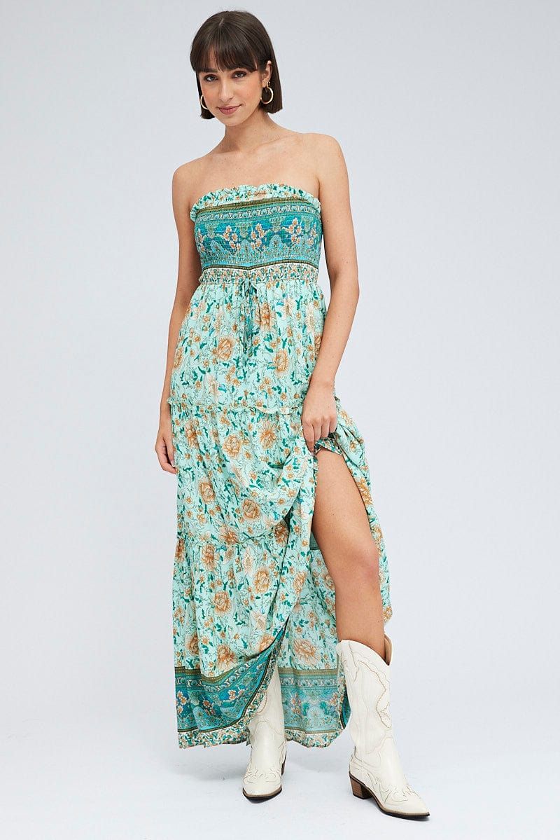 Boho Print Maxi Dress Bandeau Sun Dress sold by Ally Fashion