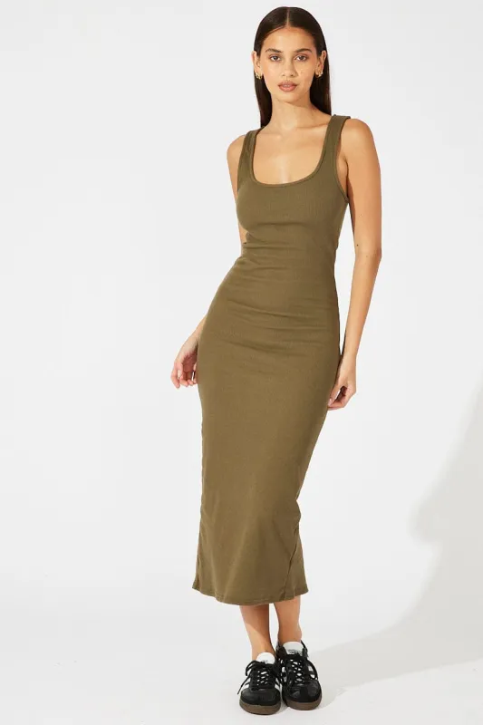 Green Midi Dress Sleeveless Bodycon Rib sold by Ally Fashion