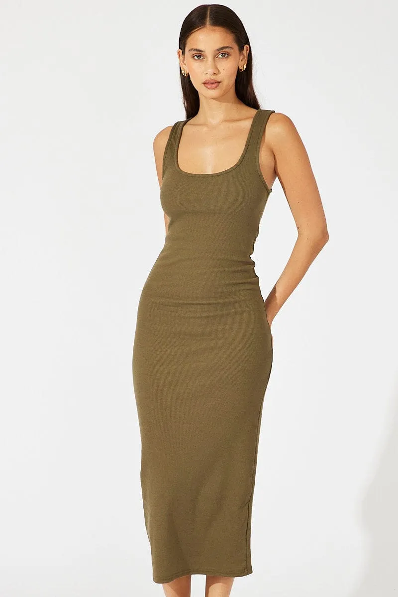 Green Midi Dress Sleeveless Bodycon Rib sold by Ally Fashion product image thumbnail 2