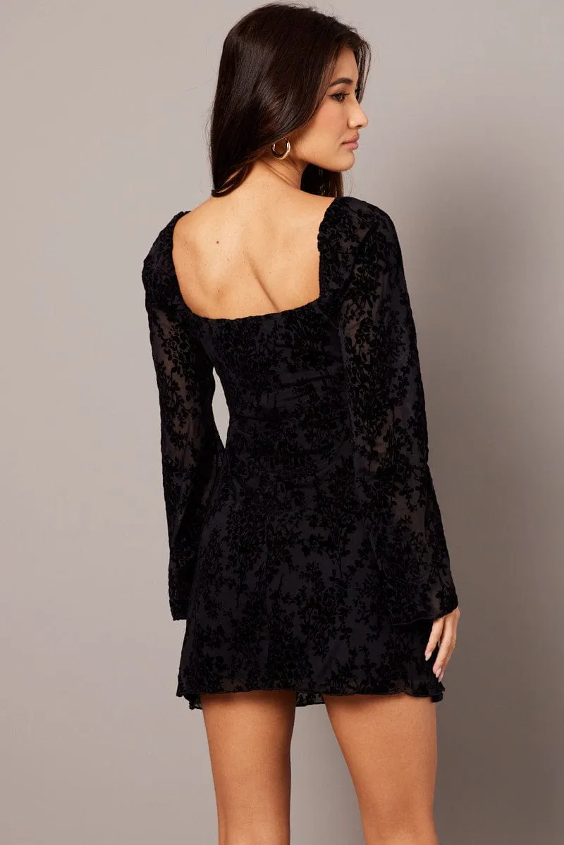Black Mini Dress Long Sleeve Burnout sold by Ally Fashion product image thumbnail 5
