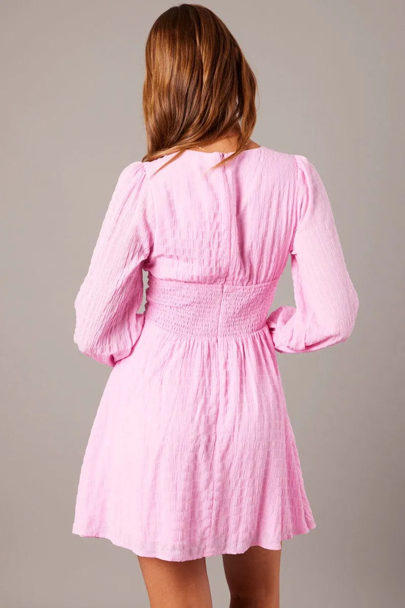 Pink Fit And Flare Dress Long Sleeve sold by Ally Fashion product image thumbnail 5