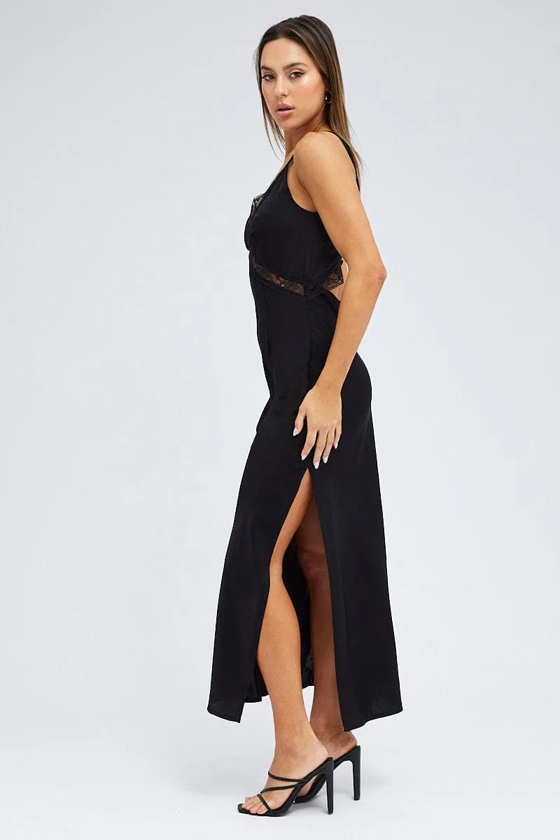 Black Maxi Dress Sleeveless Satin Lace Trim sold by Ally Fashion product image thumbnail 4