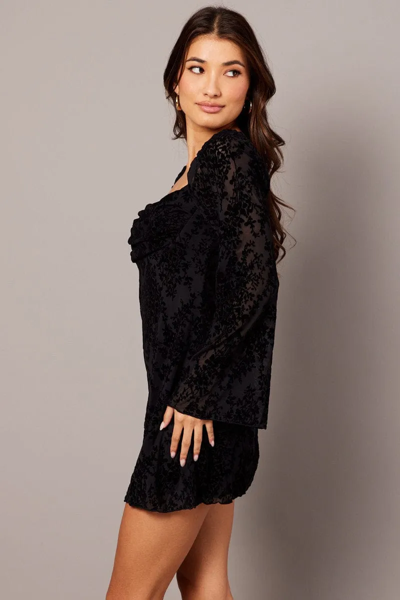 Black Mini Dress Long Sleeve Burnout sold by Ally Fashion product image thumbnail 4
