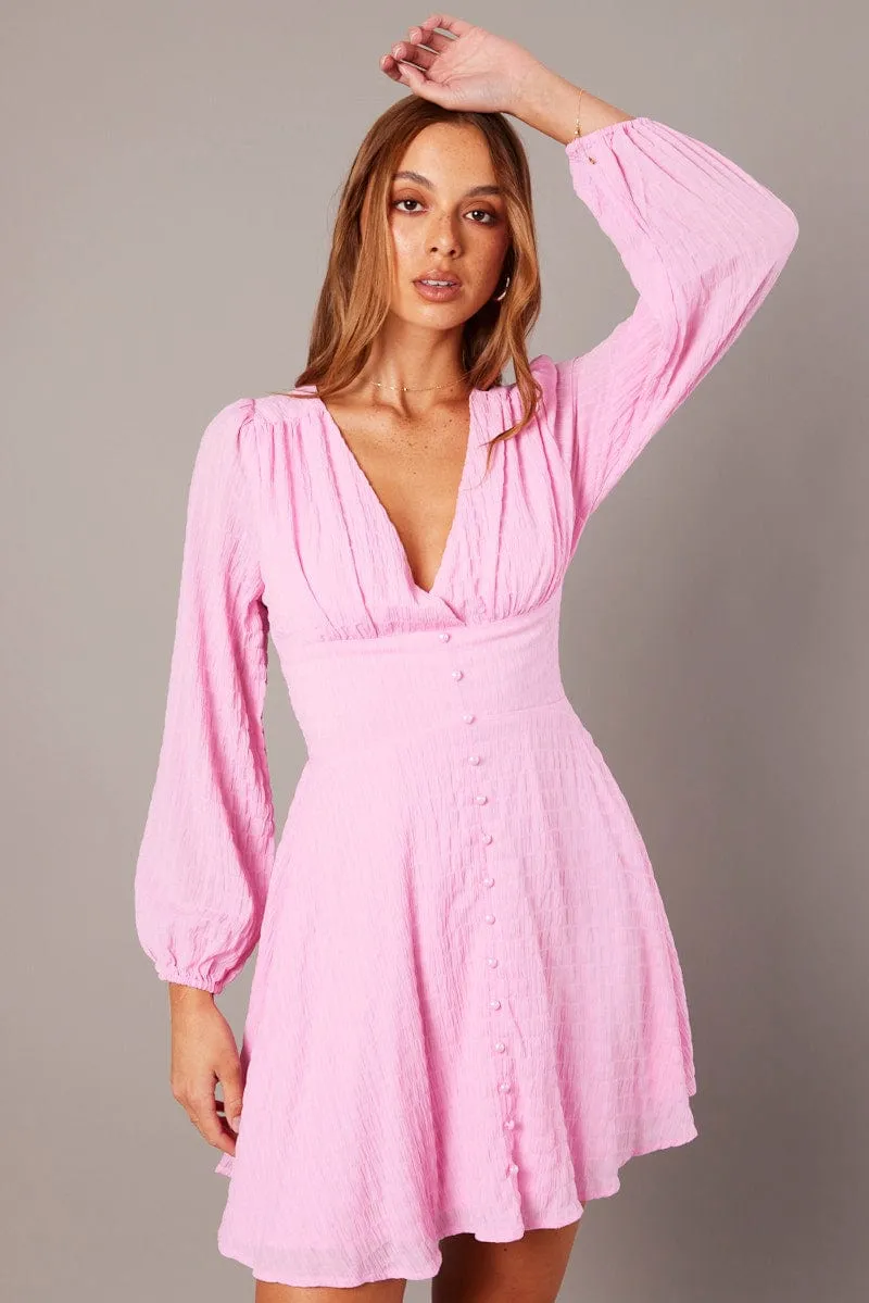 Pink Fit And Flare Dress Long Sleeve sold by Ally Fashion product image thumbnail 3
