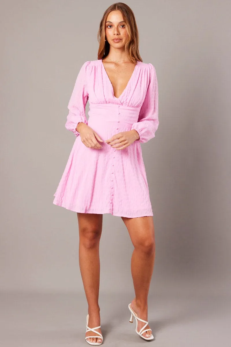 Pink Fit And Flare Dress Long Sleeve sold by Ally Fashion