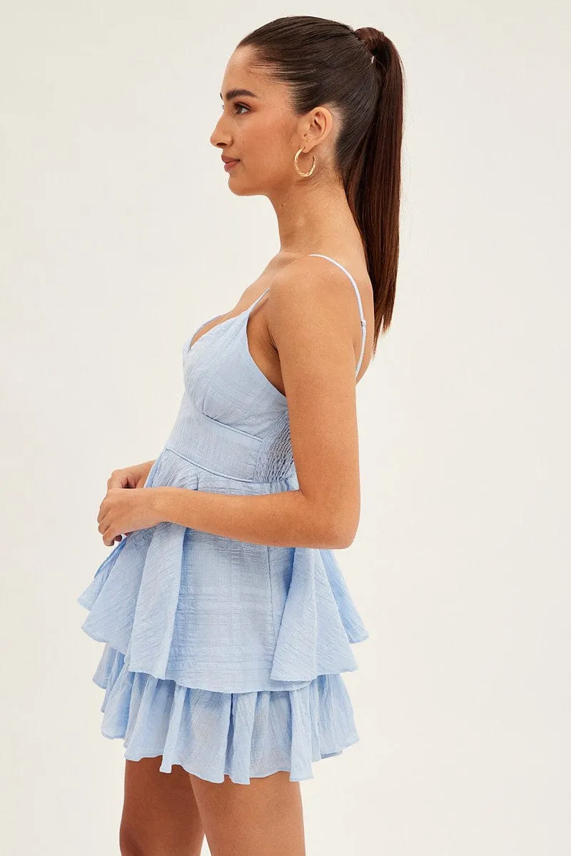 Blue Layered Playsuit Sleeveless V Neck sold by Ally Fashion product image thumbnail 4