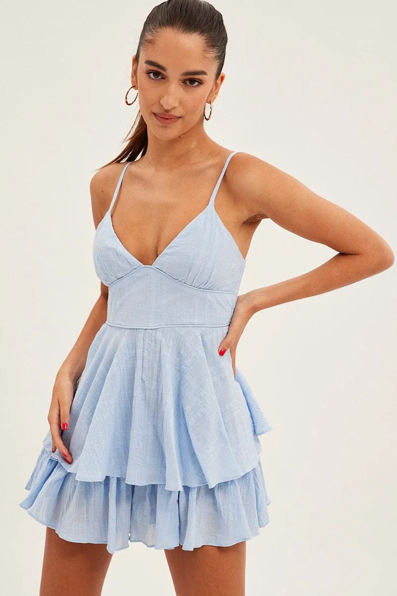 Blue Layered Playsuit Sleeveless V Neck sold by Ally Fashion