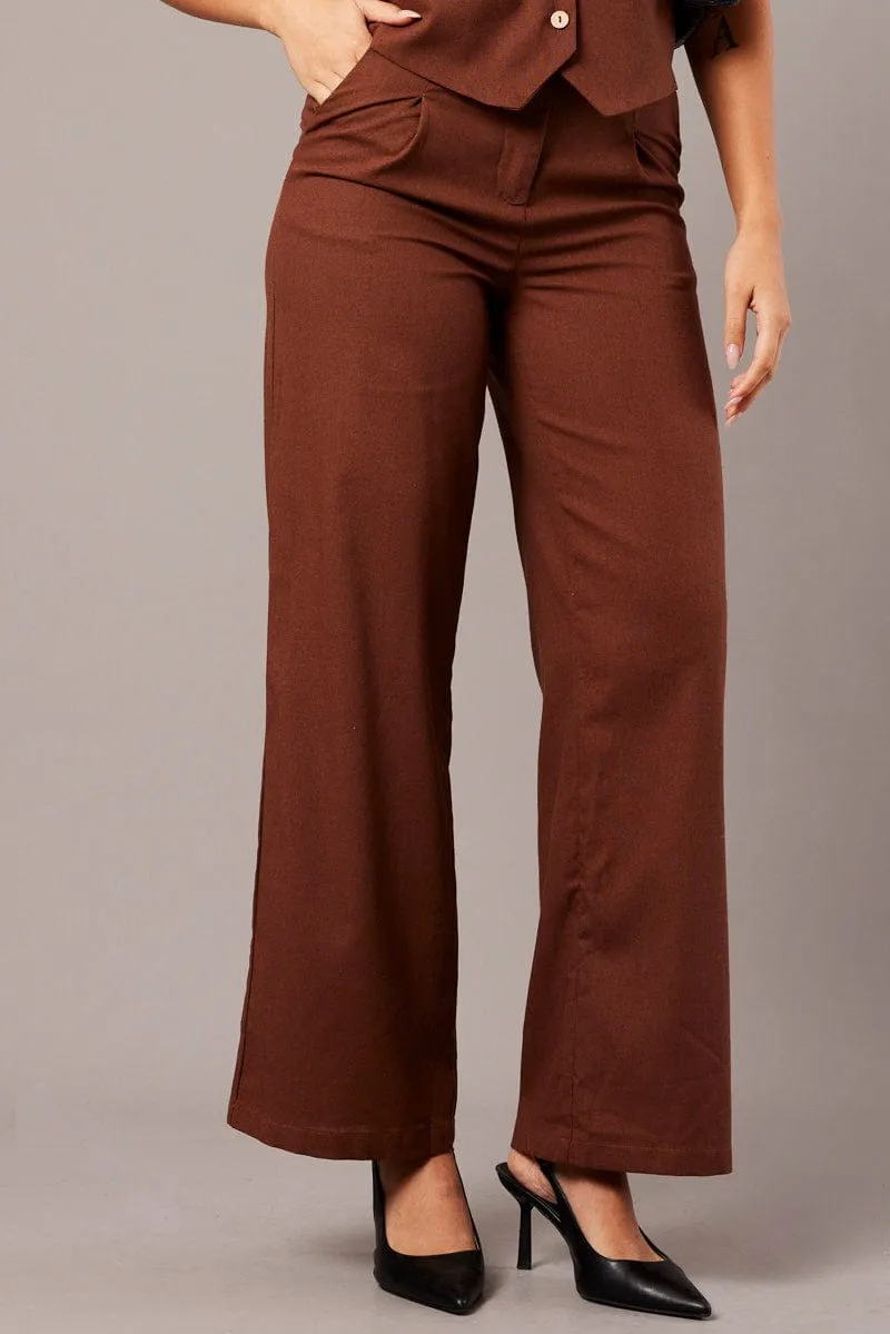 Brown Wide Leg Pants High Rise sold by Ally Fashion