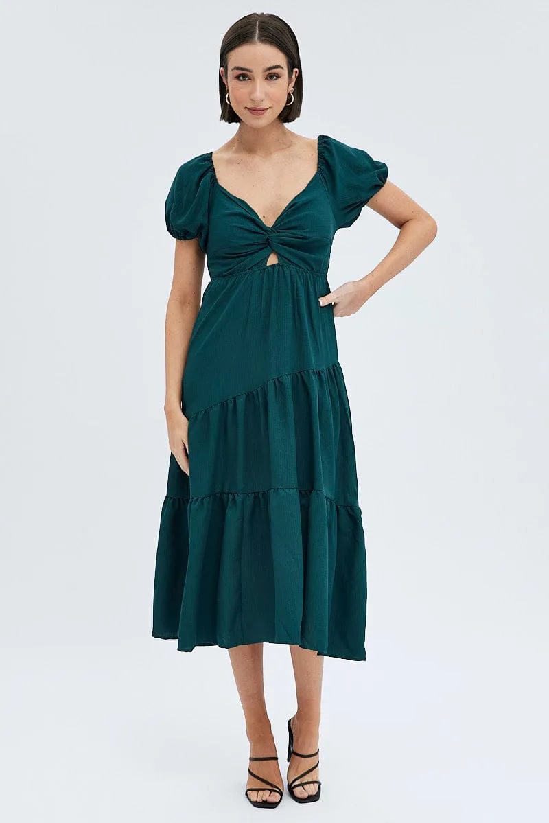 Green Midi Dress Short Sleeve Cut Out sold by Ally Fashion product image thumbnail 3