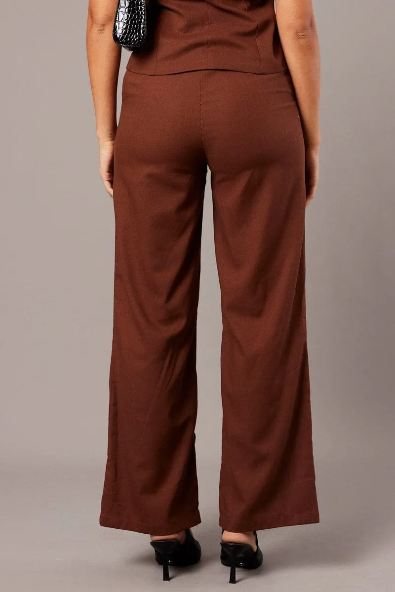 Brown Wide Leg Pants High Rise sold by Ally Fashion product image thumbnail 5