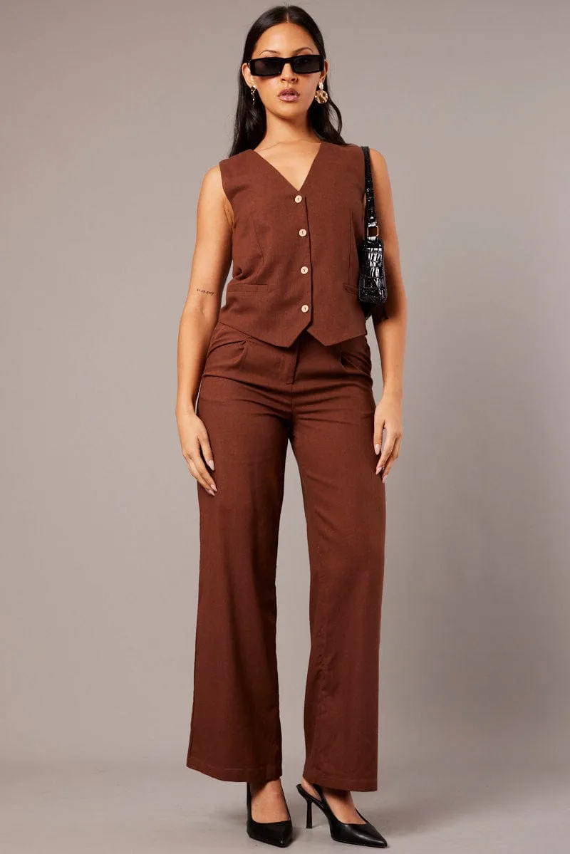 Brown Wide Leg Pants High Rise sold by Ally Fashion product image thumbnail 2