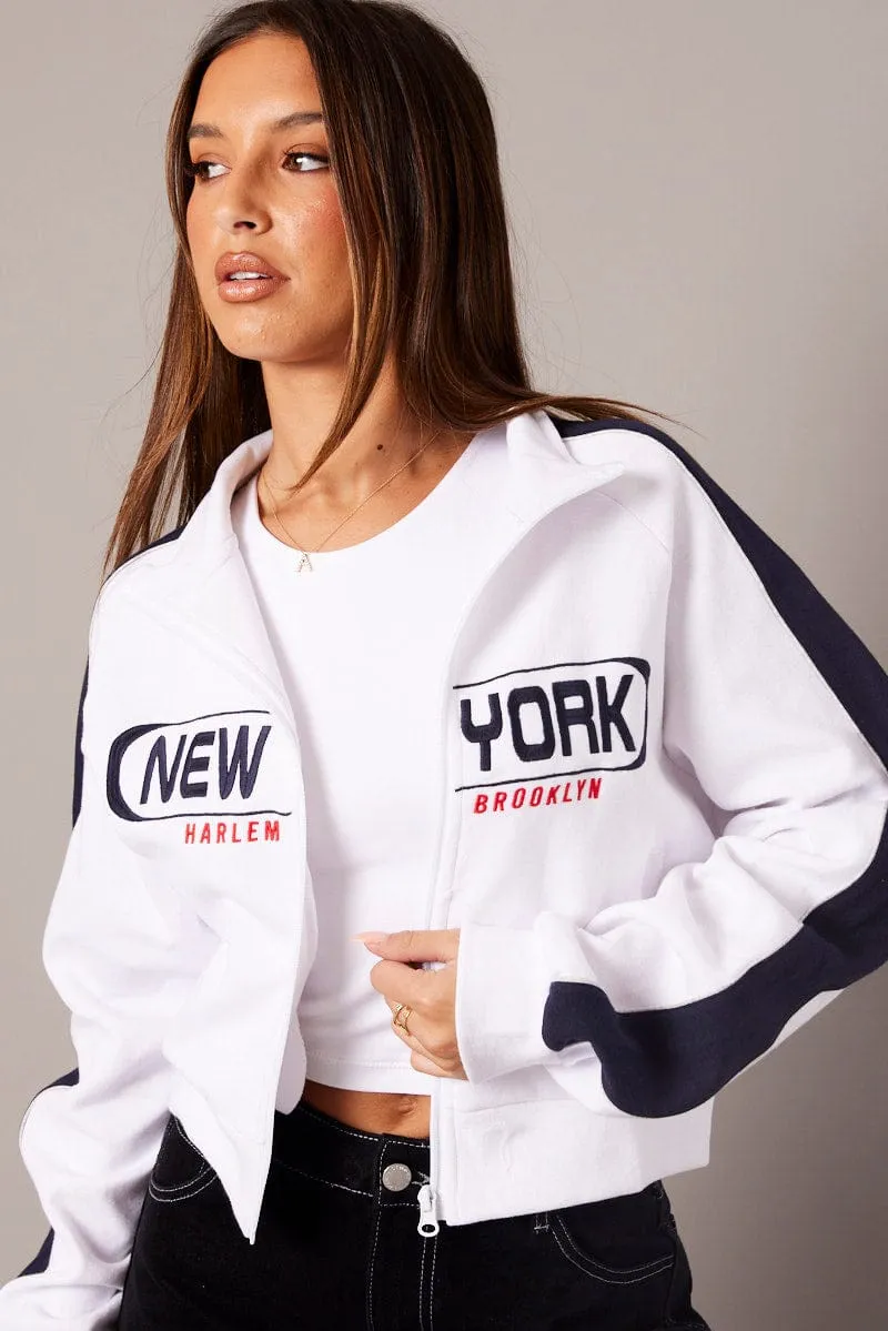 White Zip Through Jacket Long Sleeve sold by Ally Fashion