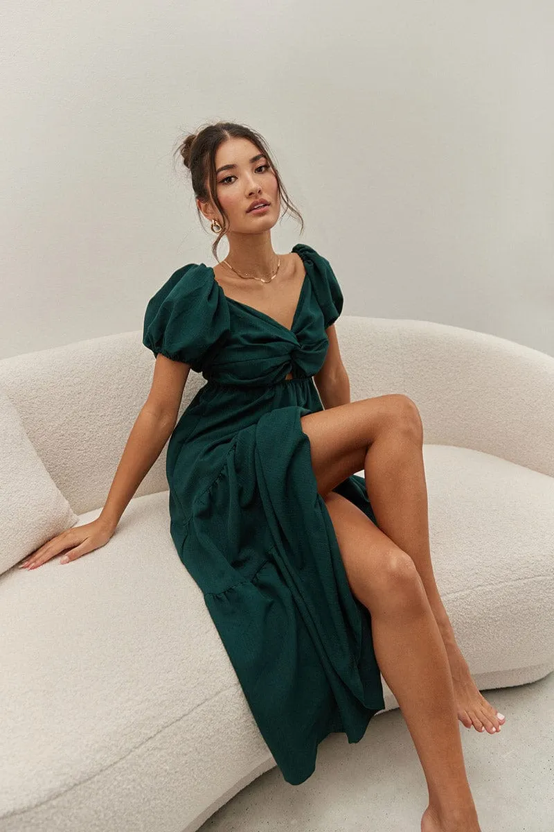 Green Midi Dress Short Sleeve Cut Out sold by Ally Fashion