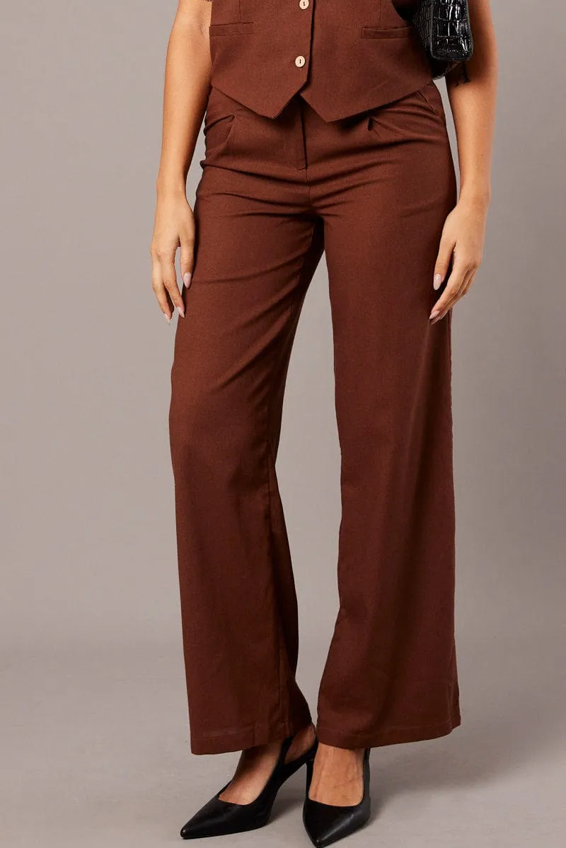 Brown Wide Leg Pants High Rise sold by Ally Fashion product image thumbnail 3