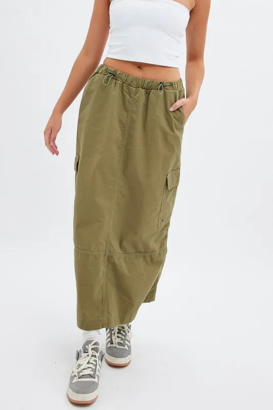 Green Maxi Skirt Low Rise Cargo Parachute sold by Ally Fashion