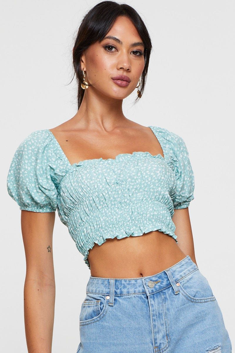 Print Peplum Top Short Sleeve Crop sold by Ally Fashion