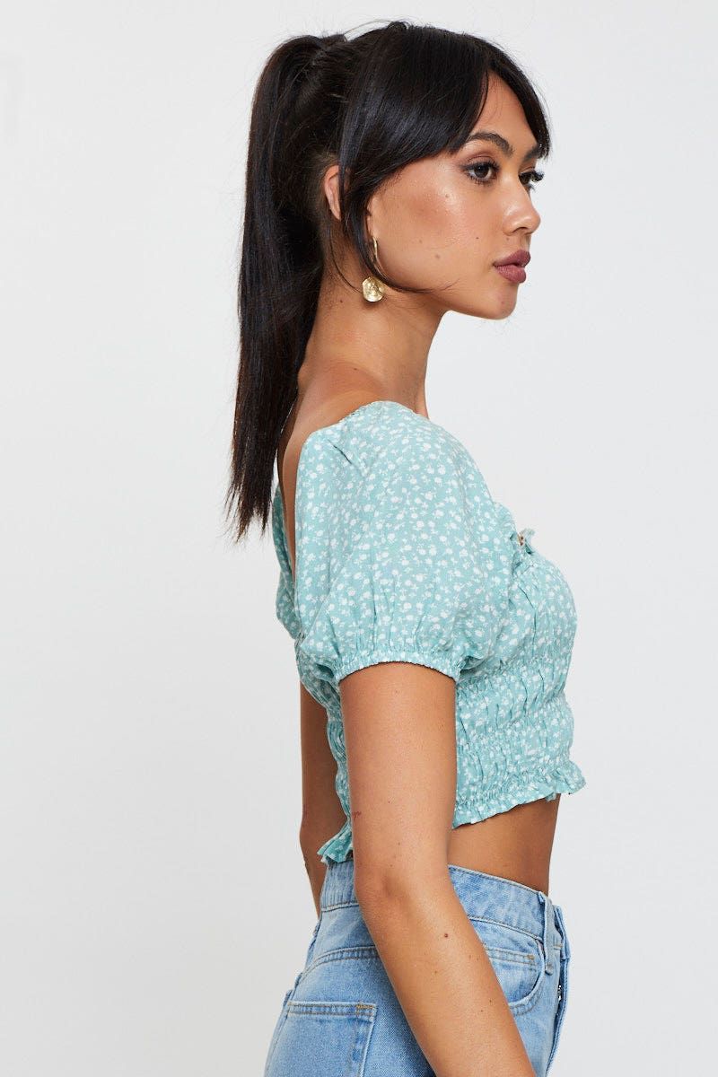 Print Peplum Top Short Sleeve Crop sold by Ally Fashion product image thumbnail 4