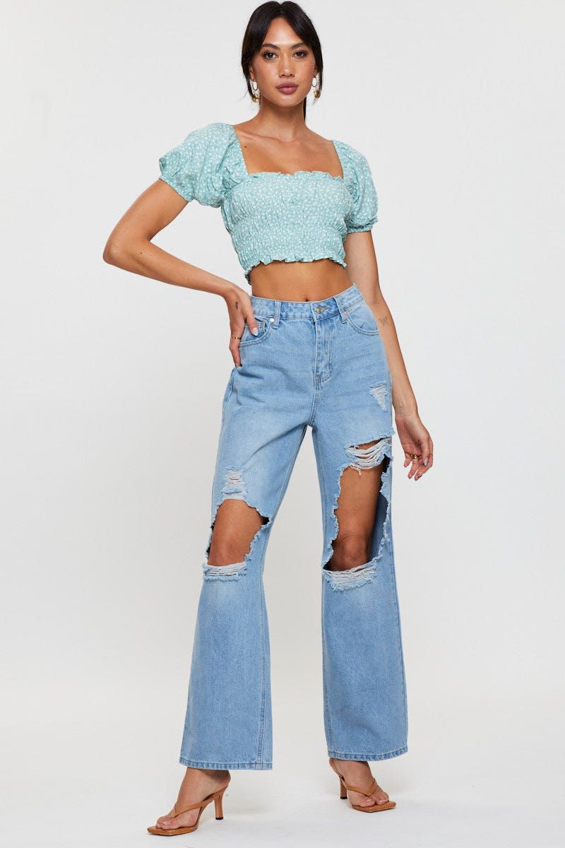 Print Peplum Top Short Sleeve Crop sold by Ally Fashion product image thumbnail 2