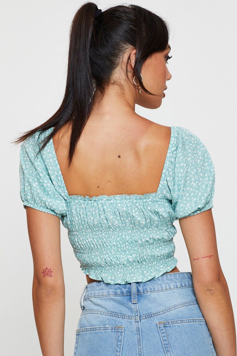 Print Peplum Top Short Sleeve Crop sold by Ally Fashion product image thumbnail 5