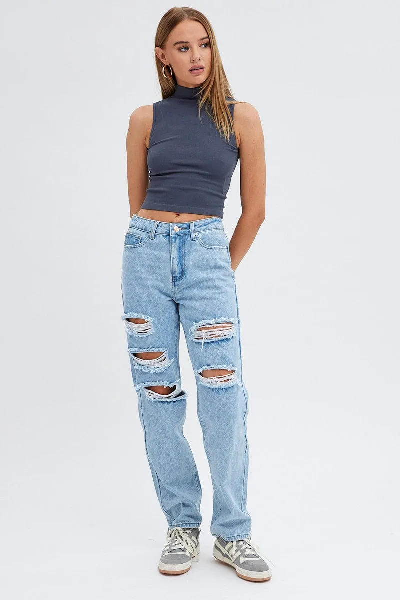 Grey Tank Top Sleeveless High neck Seamless sold by Ally Fashion product image thumbnail 2