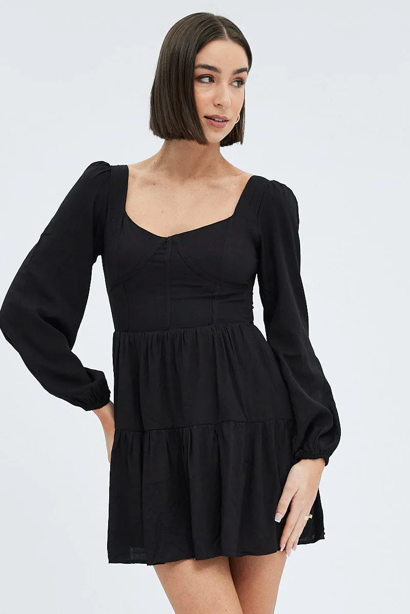 Black Fit And Flare Dress Long Sleeve Mini sold by Ally Fashion product image thumbnail 3