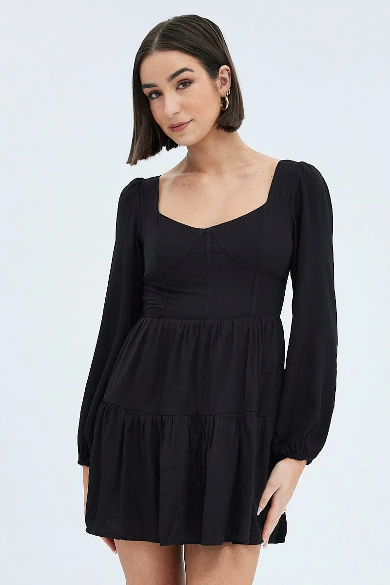 Black Fit And Flare Dress Long Sleeve Mini sold by Ally Fashion