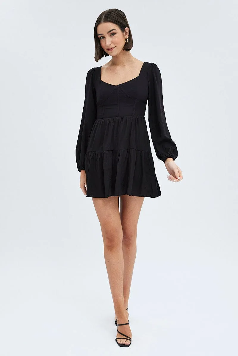 Black Fit And Flare Dress Long Sleeve Mini sold by Ally Fashion product image thumbnail 2